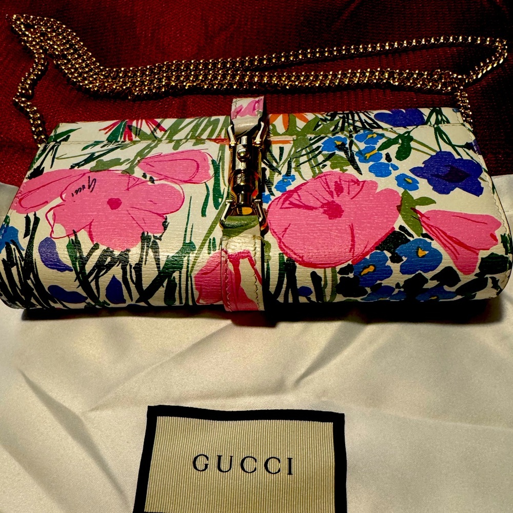 Gucci Jackie 1961Floral Horsebit Wallet with Chain, box and dust bag